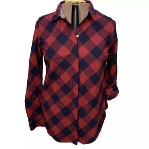 Crown & Ivy. Size XL. Cotton Red Plaid Long Sleeve. Roll Tab Cuff. B8